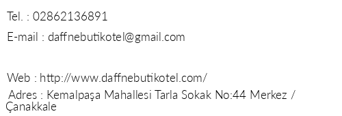 Daffne Butik Otel telefon numaralar, faks, e-mail, posta adresi ve iletiim bilgileri